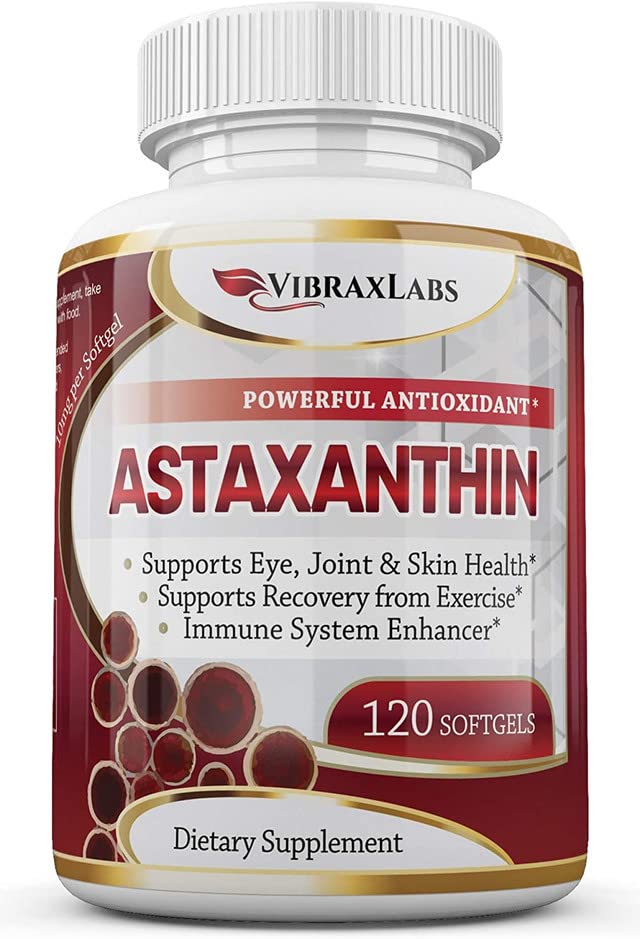 Astaxanthin 10mg Supliment/Cel mai bun antioxidant pur de la Microalge, Ajuta Ingrijirea pielii & ochi, Artritic articulatii, imbatranire sanatoasa, Boosting Energy, 120 Non-GMO Softgels - Premium Astaxanthin Suplimente