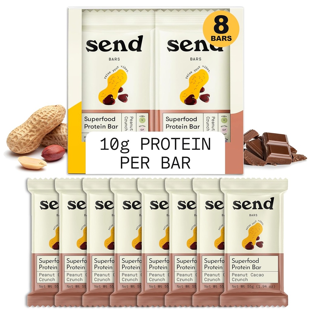 Trimite Baruri de plante-Based Vegan Proteina sanatoasa Baruri, Cu Verzi (Peanut Cacao Crunch, 8 Baruri) 