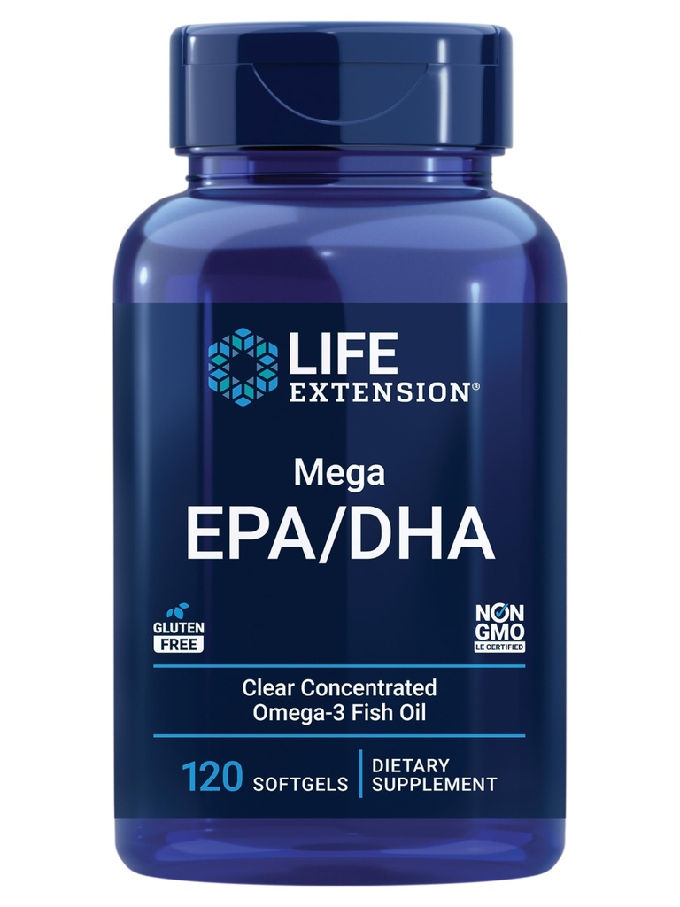 Life Extensie Mega EPA/DHA, Omega-3 acizi grași, Heart & Brain Health, Non-GMO, Gluten-Free, 120 softgels