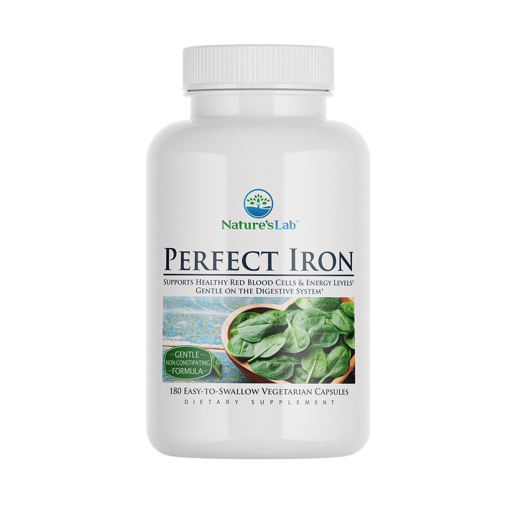 Lab Natura de fier perfect 25 mg Supliment alimentar - Formula blândă non-consceptiva - Suportă celule roșii sănătoase de sânge și niveluri de energie - 180 capsule (6 lună de aprovizionare)