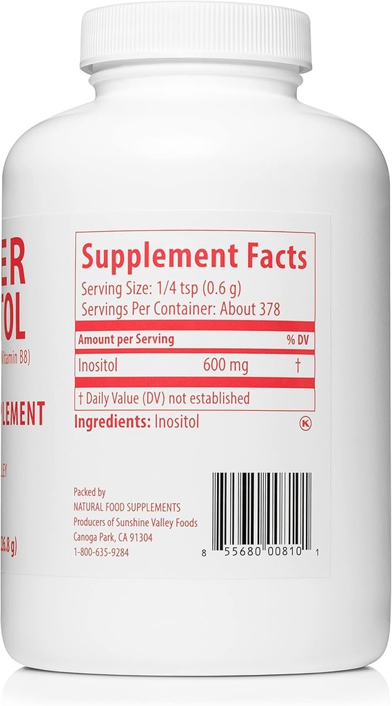 Sunshine Valley® Super Inositol, Vitamina B8 Pudrat Supliment alimentar, Natural & PCOS Suplimentul de Fertilitate, Echilibrul hormonal și suport de funcții ovariene sănătoase - 16 oz