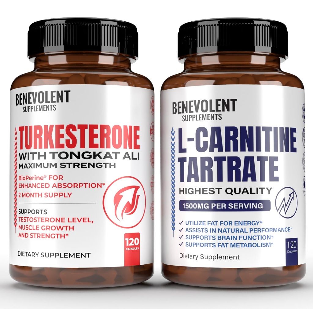 Turkesteron 8000 mg [Cele mai mari puritate] + Premium L-Carnitina supliment tartrat - supliment de înaltă absorbţie cu Tongkat Ali - Creşterea rezistenţei, Lean musculare creştere, Suport Metabolizare & Natural Ener