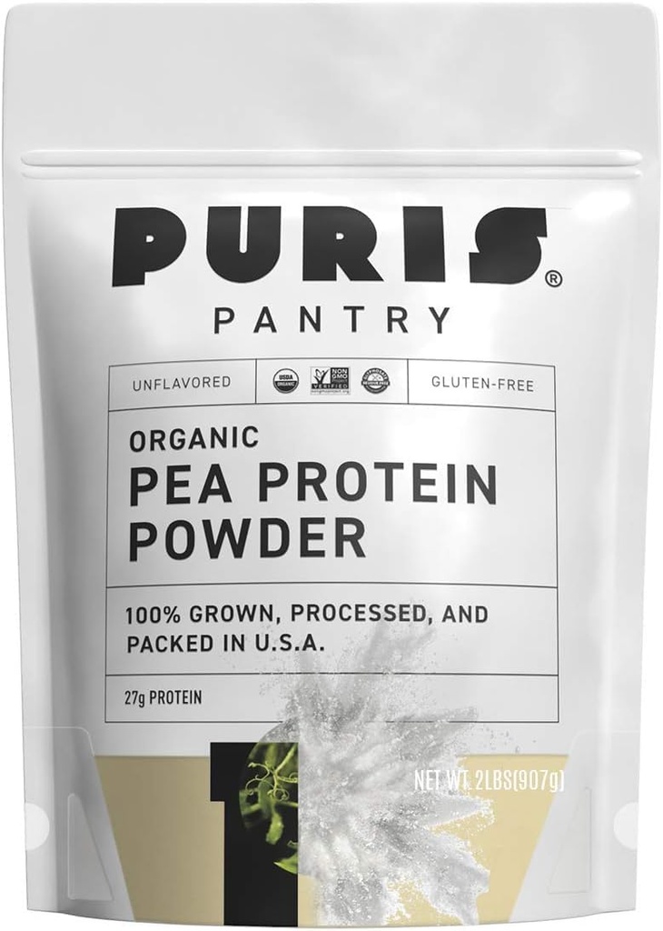 PURIS® Organic Pea Proteine Powder, 100% Made in the USA, 2 LB Unflavored, Certified Organic, Vegan, Gluten Free, Dairy Free, Non OMG, Plant-Based Proteine, Keto, BCAA (2 Pound (Pachet de 12), Nearomated)