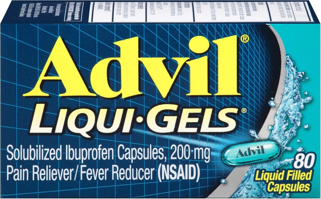 Advil Pain Reliever/Fever Reductor, 200 mg Solubilized Ibuprofen (80-conte Liqui-Gel Capsule, ambalaj de 2)