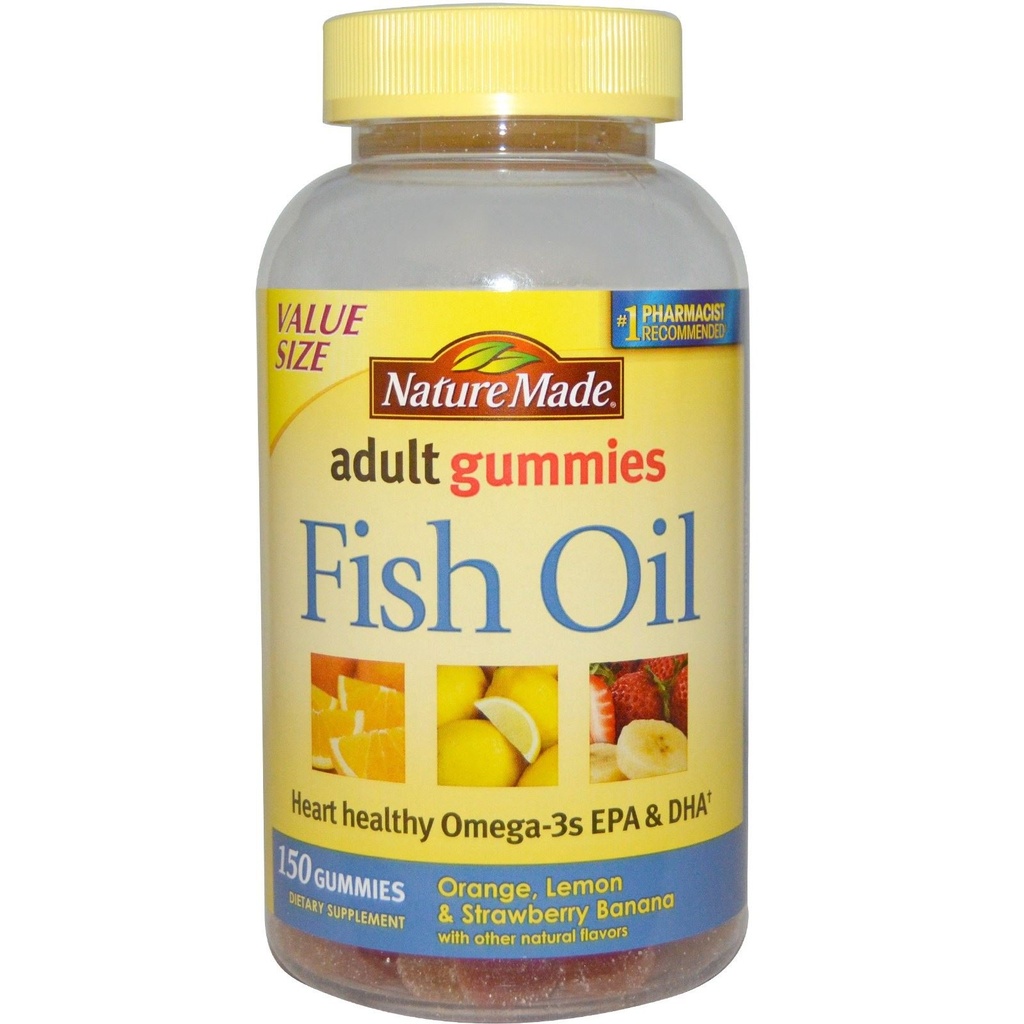 Nature Made Gumies ulei de pește, 150 Softgels valoare dimensiune, cu inima-sănătos Omega 3s 57 mg, în căpșuni delicioase, Lemon, & Orange