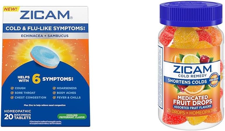 Zicam Rece & Flu 20 Tablete Fructe Drops 25 Count de scurtare la rece Homeopatic de zinc medicamente