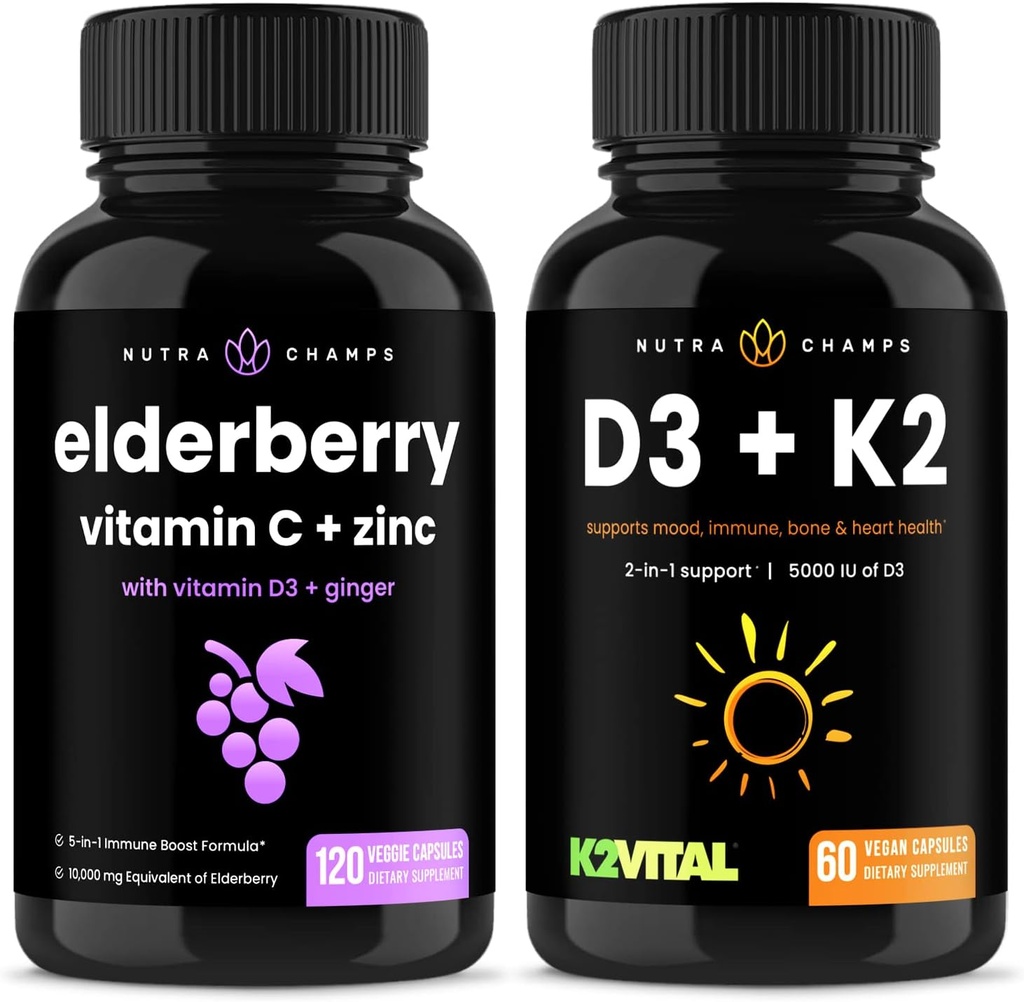 NutraChamps Elderberry și vitamina D3+K2 capsule Bundle