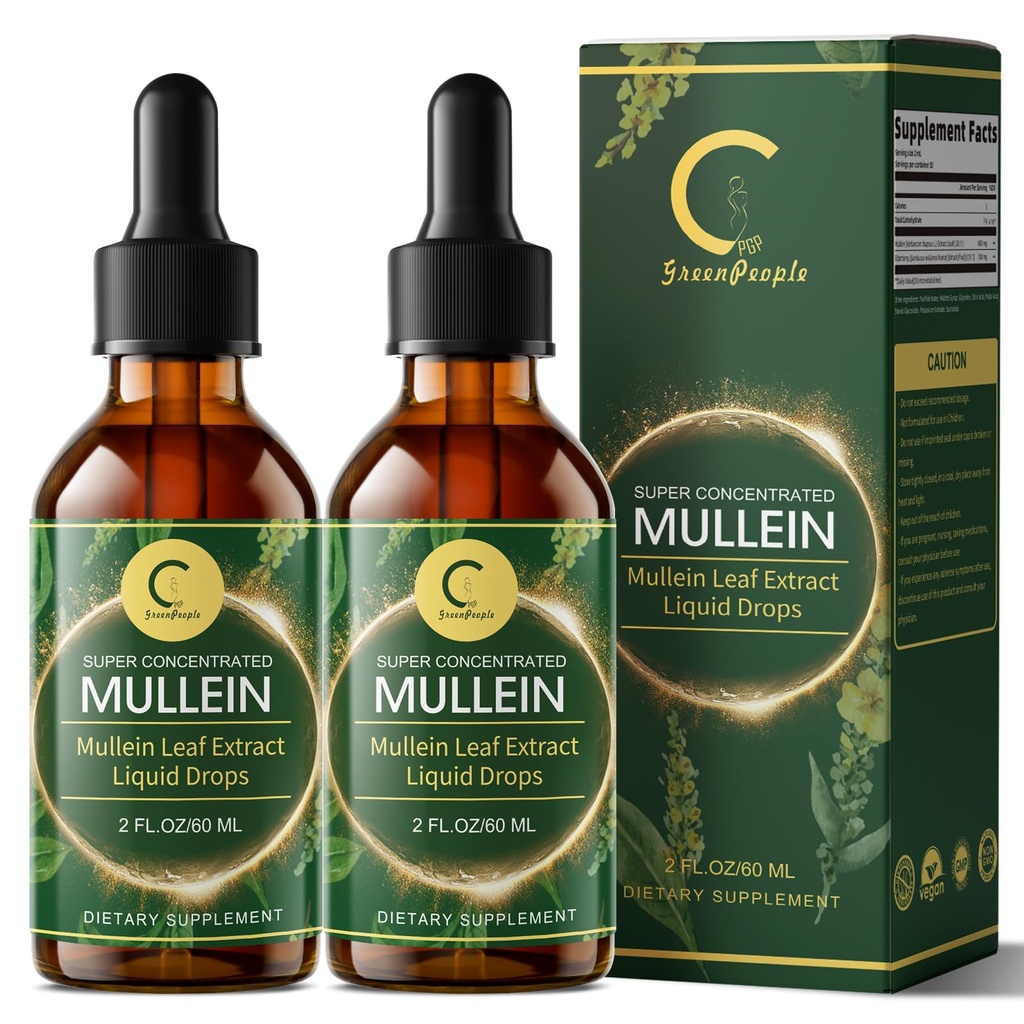 (2 ambalaj) Mullein picături pentru plămâni - extract de frunze de mare potenta Mullein pentru Lung Detoxifiere și Curățenie, Suport pentru respirație, Immune, Sistem Digestiv, Tinctură lichid natural Mullein, Non-GMO, 4 FL OZ