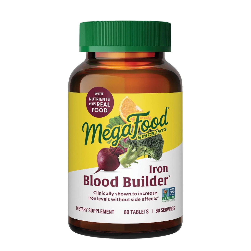 Megafood Blood Builder Supliment de fier pentru femei și bărbați - Creșterea nivelului de fier fără efecte secundare - Combaterea oboselii - cu vitamina B12, acid folic și vitamina C pentru absorbție - Vegan - nearomat - 30 Conte (Pachet de 1)