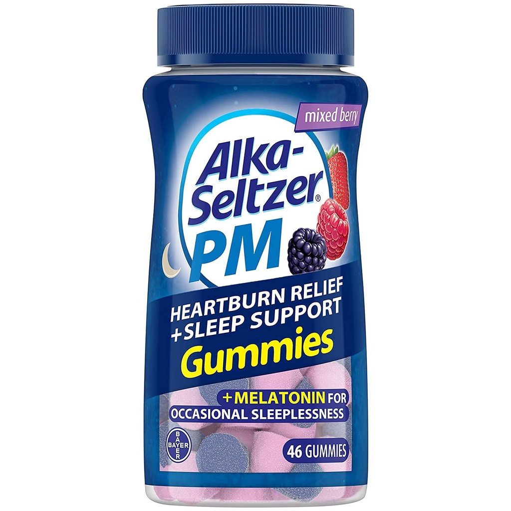 Alka-Seltzer PM Relief pentru arsuri la stomac + Gume de susţinere a somnului, 46 ct (Pachetul din 2)