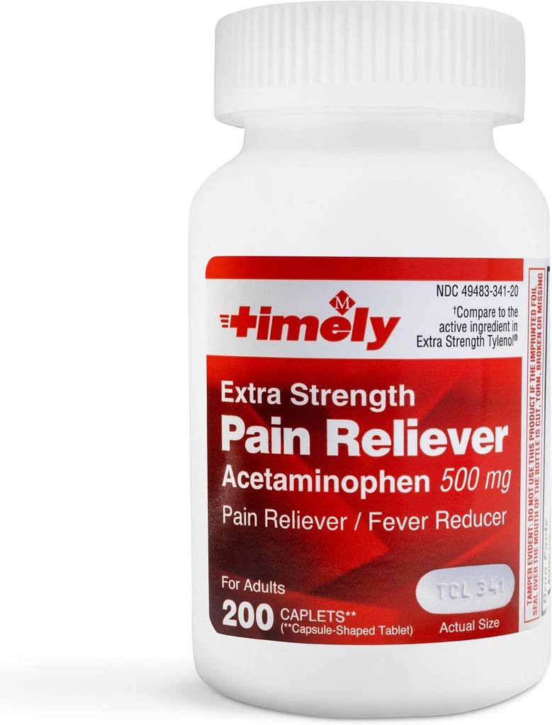 Timpul-CAP LABS, INC. Timely Acetaminofen 500 MG Tablets 200 Count - Extra Putere Durere Relief - Crampe menstruale, Reducator de febră, Durere minoră de artrită