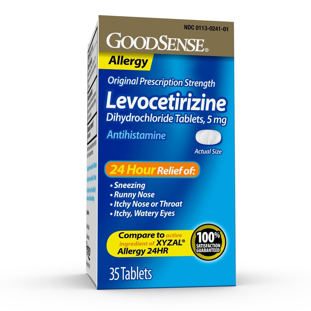 Comprimate de levocetirizină cu hidroclorură de bun simţ, antihistaminice, 5 mg, 35 Număr de atomi (Pachet de 1)