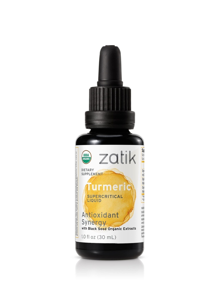 Zatik Naturals - Sinergia lichida supercritica turmerica cu extract de CO2 organic seminte negre, antioxidant, presat la rece, ulei nerafinat, Vegan, non-GMO, organic, 1.0 fl oz.