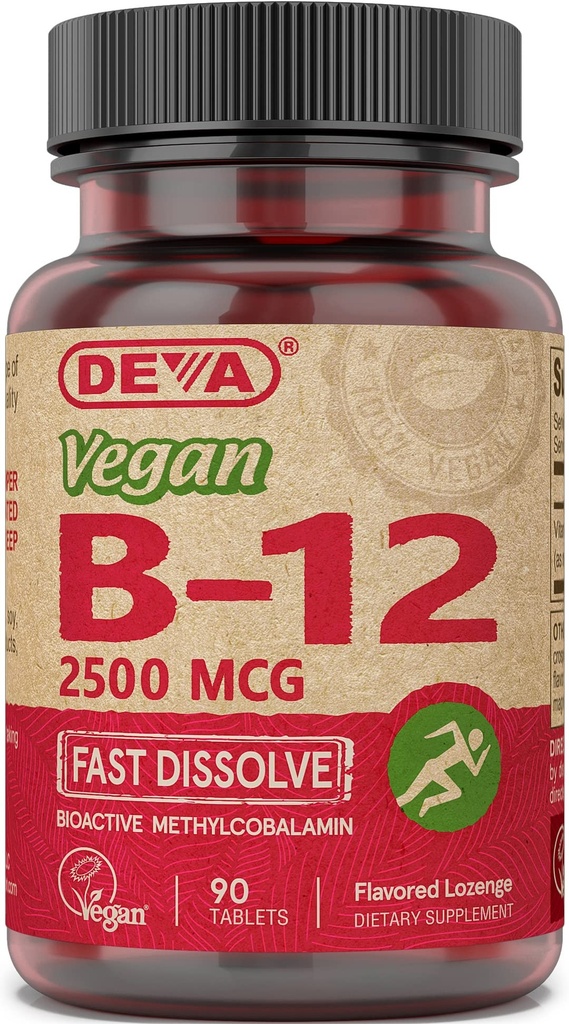 DEVA Nutriție Vegan sublingual rapid dizolva B-12 comprimate, 2500 mcg, 90 Conte