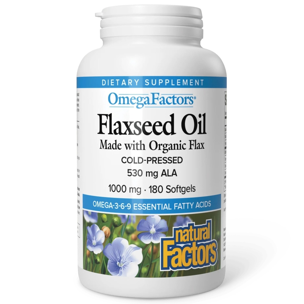 Factorii Omega de factori naturali, ulei de semințe de in, susține sănătatea generală cu Omega-3, 6 și 9 Acidi grași, 180 softgels (180 portii)