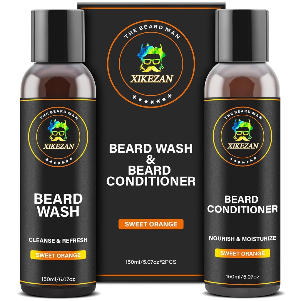 XIKEZAN Beard Wash & Beard Balsam natural Softner Set w/Argan & Jojoba Oils Smooths & Consolideaza Craciun Stocking Stuffers Cadouri de ziua Tata pentru barbati El tata prietenul sot