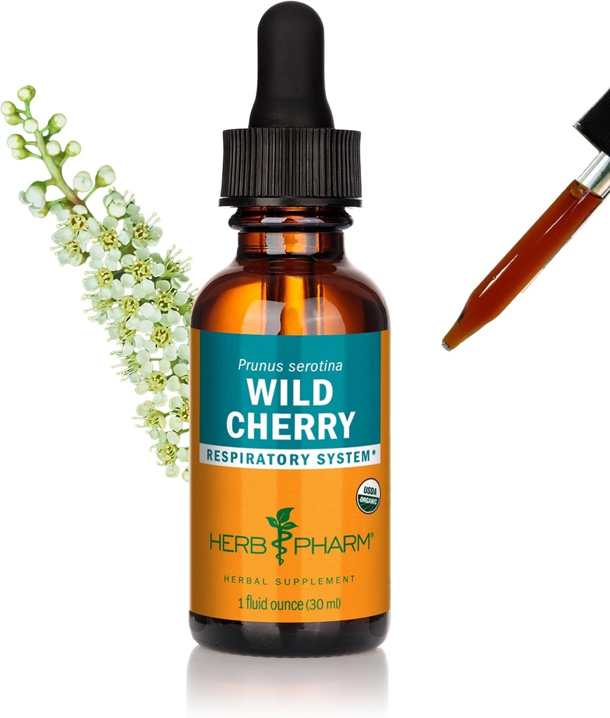 Herb Pharm Certified Organic Wild Cherry Bark Liquid Extract for Respiratory Support - 1 Ounce (DWCHER01)