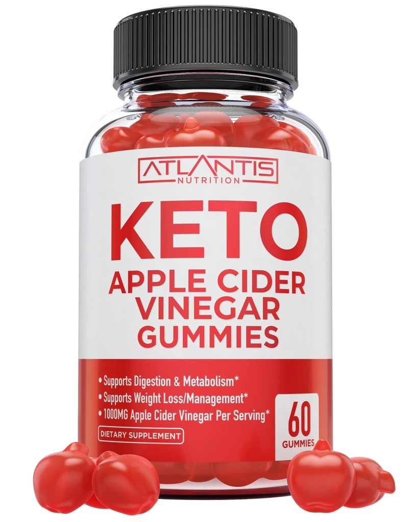 Atlantis Nutritie Keto ACV Gumies pentru pierderea in greutate - Cidru de mere Otet Gumies Formulat pentru a sprijini pierderea in greutate avansata, Digestion, Detox & Curatenie, Made with 1000MG ACV Per Serving - 60 Conte