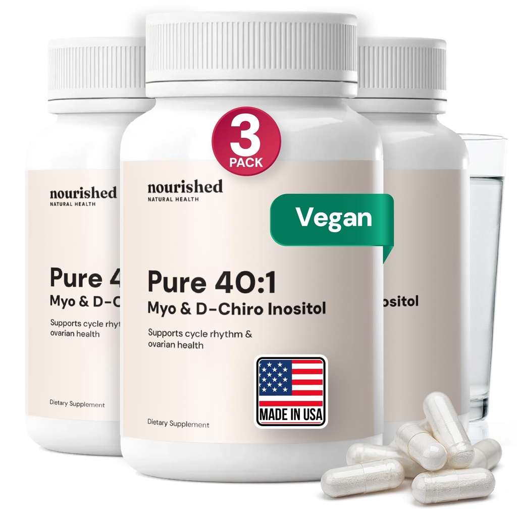 Nourished 40:1 Myo-inozitol & D-Chiro Inositol - Supliment pentru femeile cu fertilitate, sănătate a pielii, sau simptome ale ciclului menstrual - Echilibru hormonal pentru femei - 360 capsule