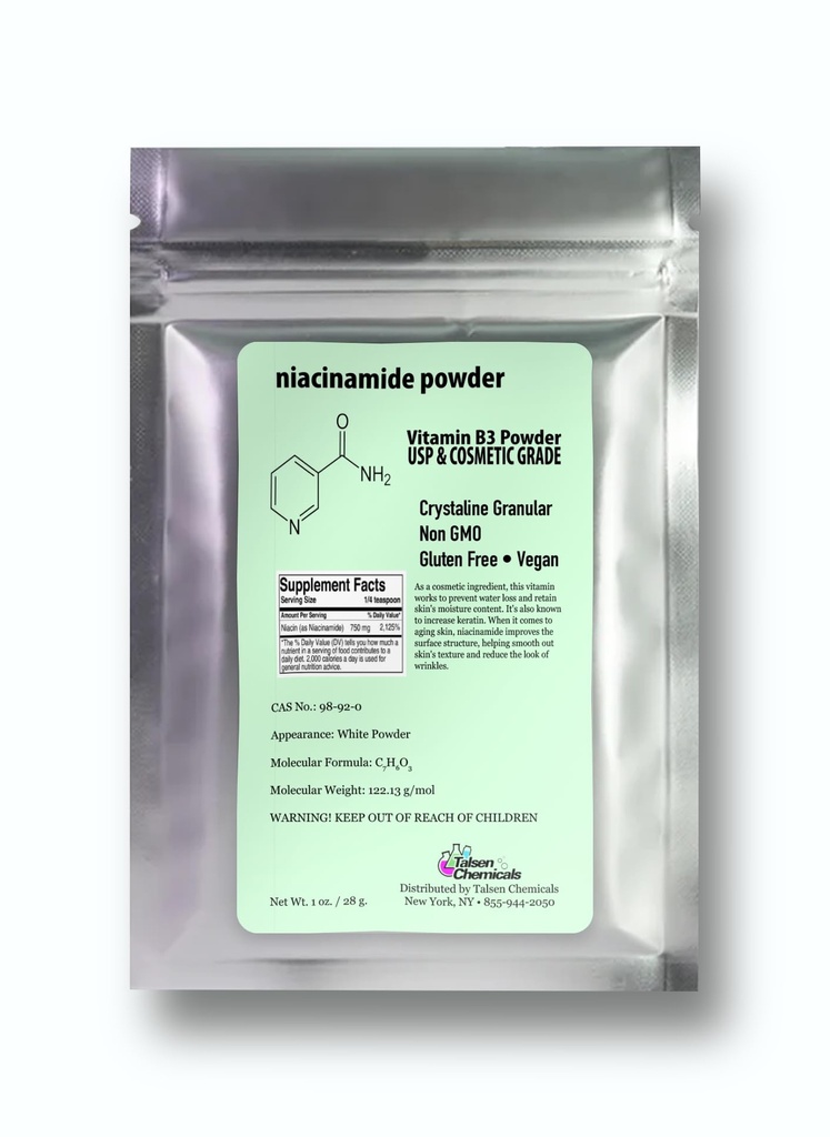 Niacinamidă pură pulbere pentru îngrijirea pielii (Vitamina B3) DIY Niacinamidă Ser, Niacin Pulbere (1 Ounce / 28 Gram) Grad cosmetic