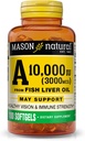MASON NATURAL Vitamina A 3000 mcg (10000 UI) din ulei de ficat de pește, susține viziune și sănătate imună, 100 Softgels