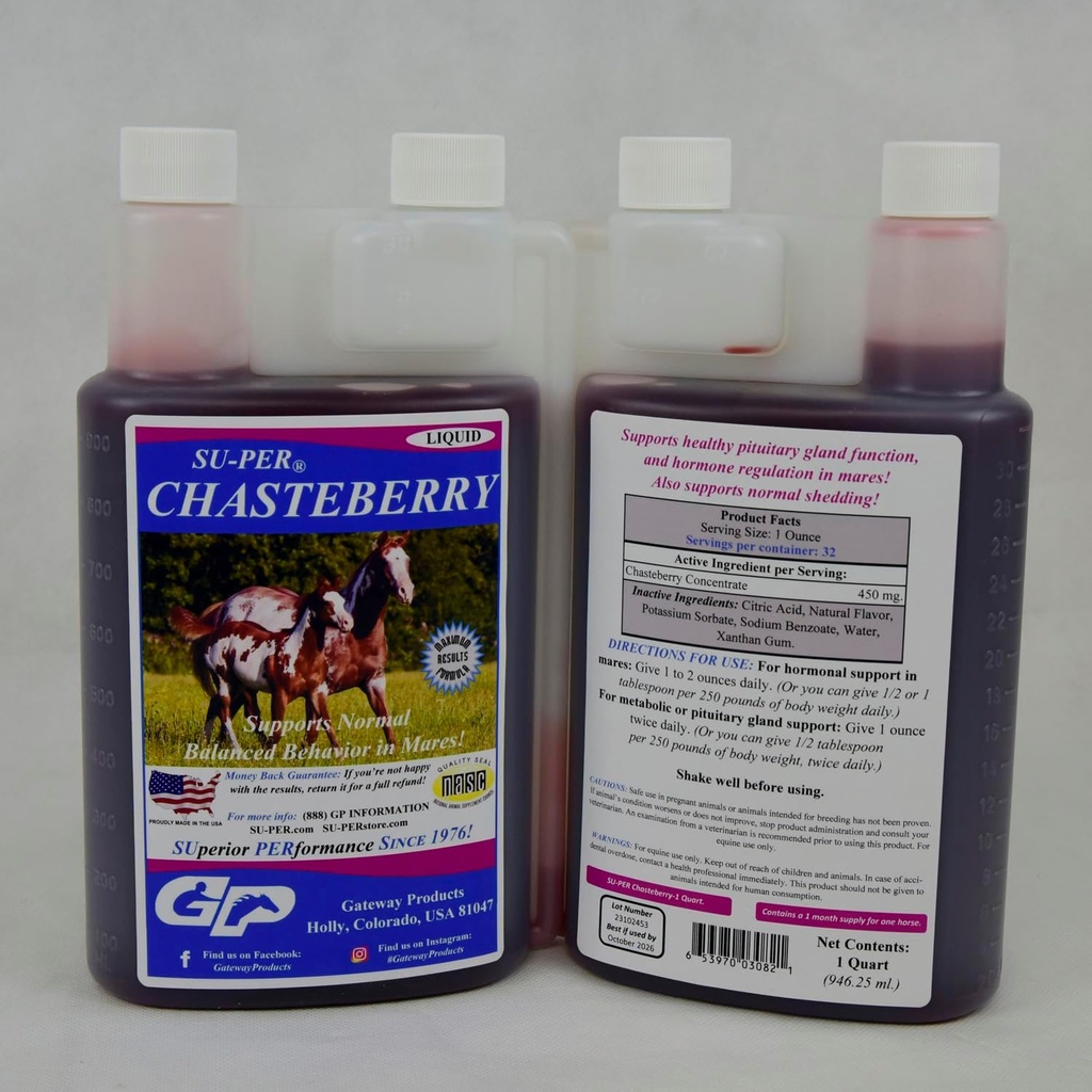 SU-PER Chasteberry Supliment pentru cai - Suporturi Reglementarea hormonului și funcția sănătoasă Pituitary Gland în Mares - Chasteberry pentru cai - 1 Quart, (2 Pack)