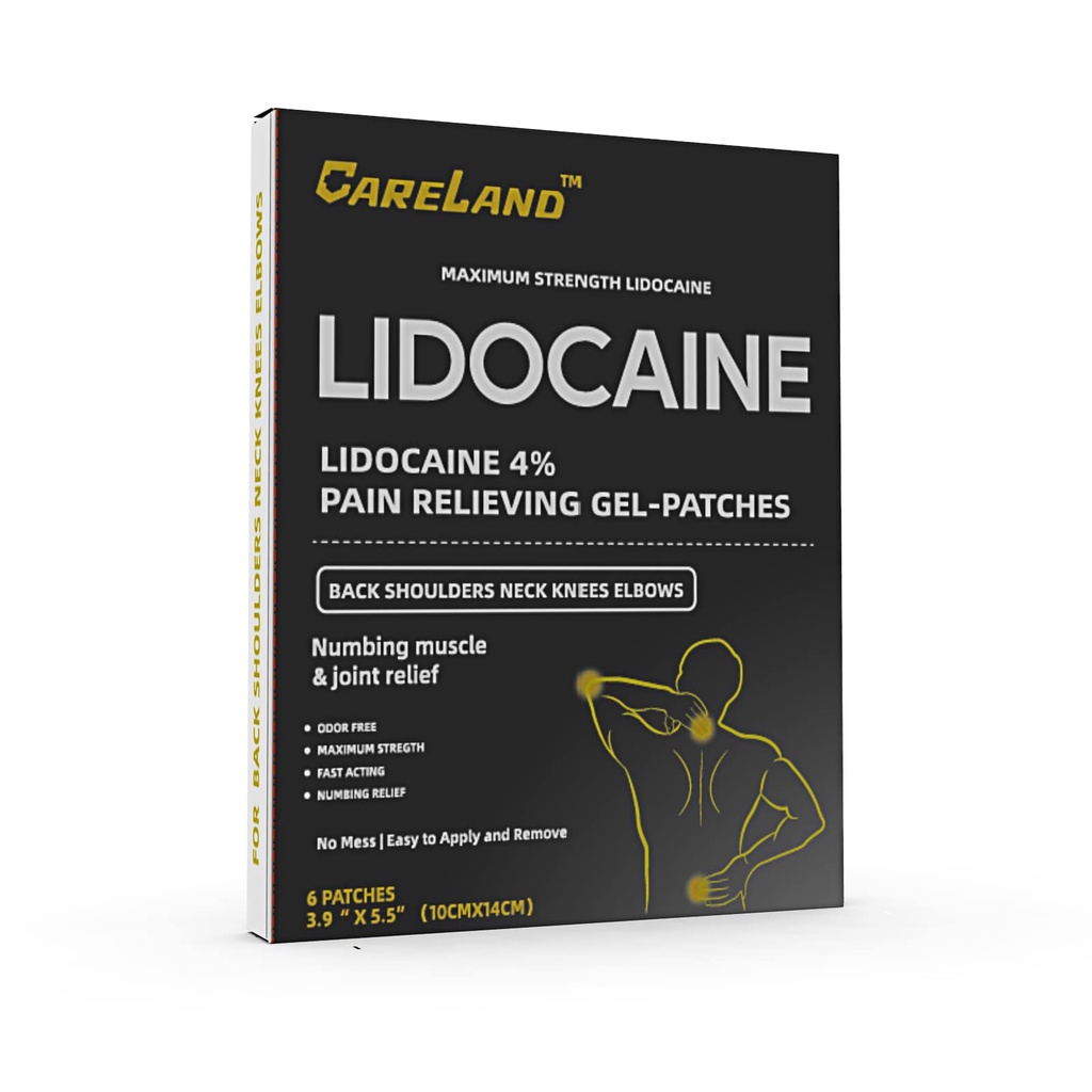 CARELAND 4% Lidocaină Gel Patch, 6 Număr de durere de putere maximă patch-uri pentru pierderea masei musculare în gât genunchi spate şi umeri 