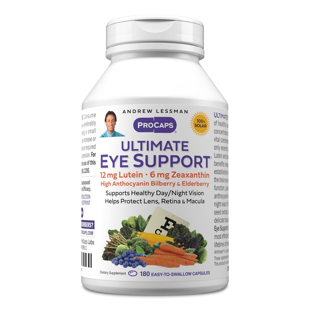 ANDREW LESSMAN Ultimate Eye Support 180 Softgels - 12mg Lutein, 6mg Zeaxantină, Bilberry, Key Nutrients pentru a sprijini sănătatea ochilor și să promoveze viziune sănătoasă. Fără aditivi. Uşor de înghiţit softgels