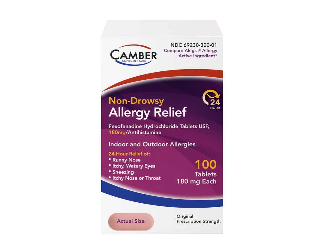 Camber Fexofenadină Antihistamin non- Drowsy Indoor Outdoor 24 ore Alergie Medicină de relief 100 comprimate