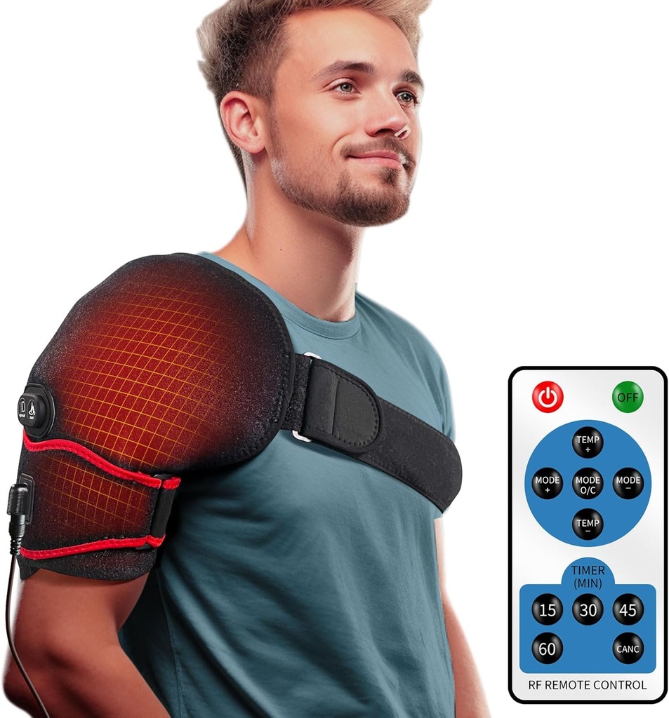 Sticro Umăr Încălzire Pad Massage pentru ameliorarea durerii, Vibrație Masaj Încălzit Wrap Braces pentru stânga Umăr înghețat, Rotator Cuff Leziuni, Artrită pentru bărbați Femei - XL/XXL