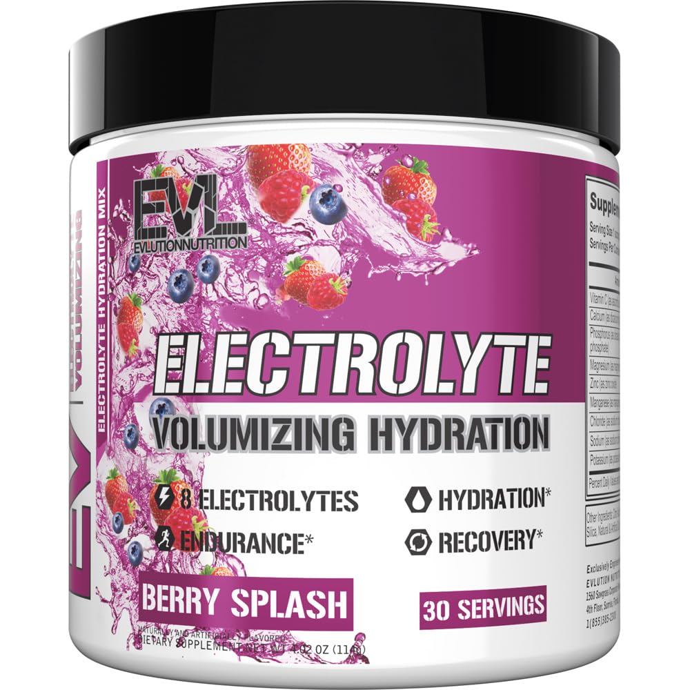 Evlution Electroliti Ultimate Powder Hydration Drink - Replenisking Quick Hydration Powder Drink Mix cu 8 Electroliți cheie și antioxidanți - Vegan Gluten gratuit Keto Blend prietenos (Berry Splash)