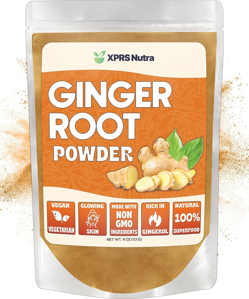 XPRS Nutra Ginger Pudră de ghimbir - Premium sol Root Pudră de ghimbir cu aroma picant potent - praf de ghimbir sol - Vegan prietenos Sustenabil crescut praf de ghimbir (4 Once)