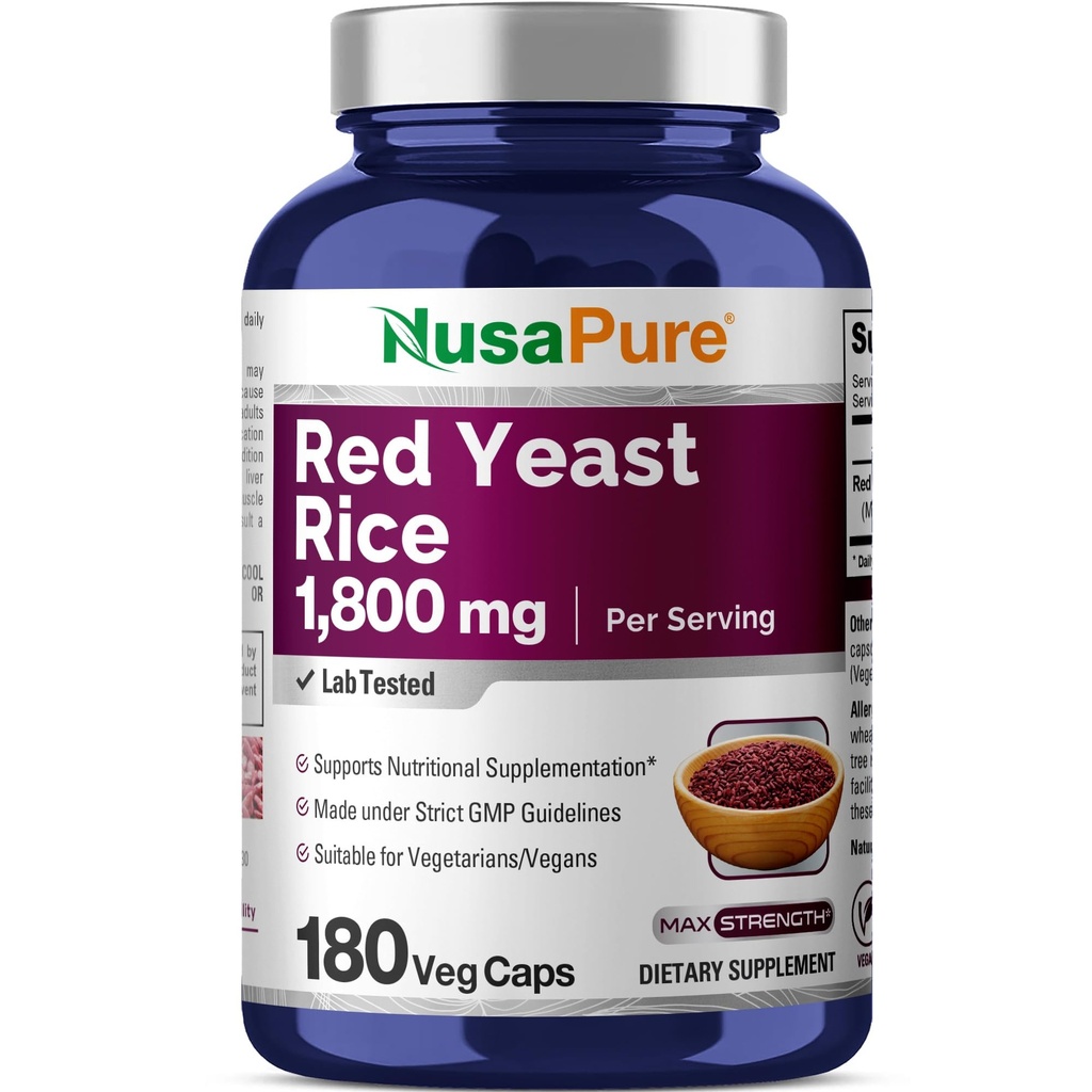 NusaPure Red Yeast Rice 1800mg 180 Capsule vegetale (non-GMO, Vegan)