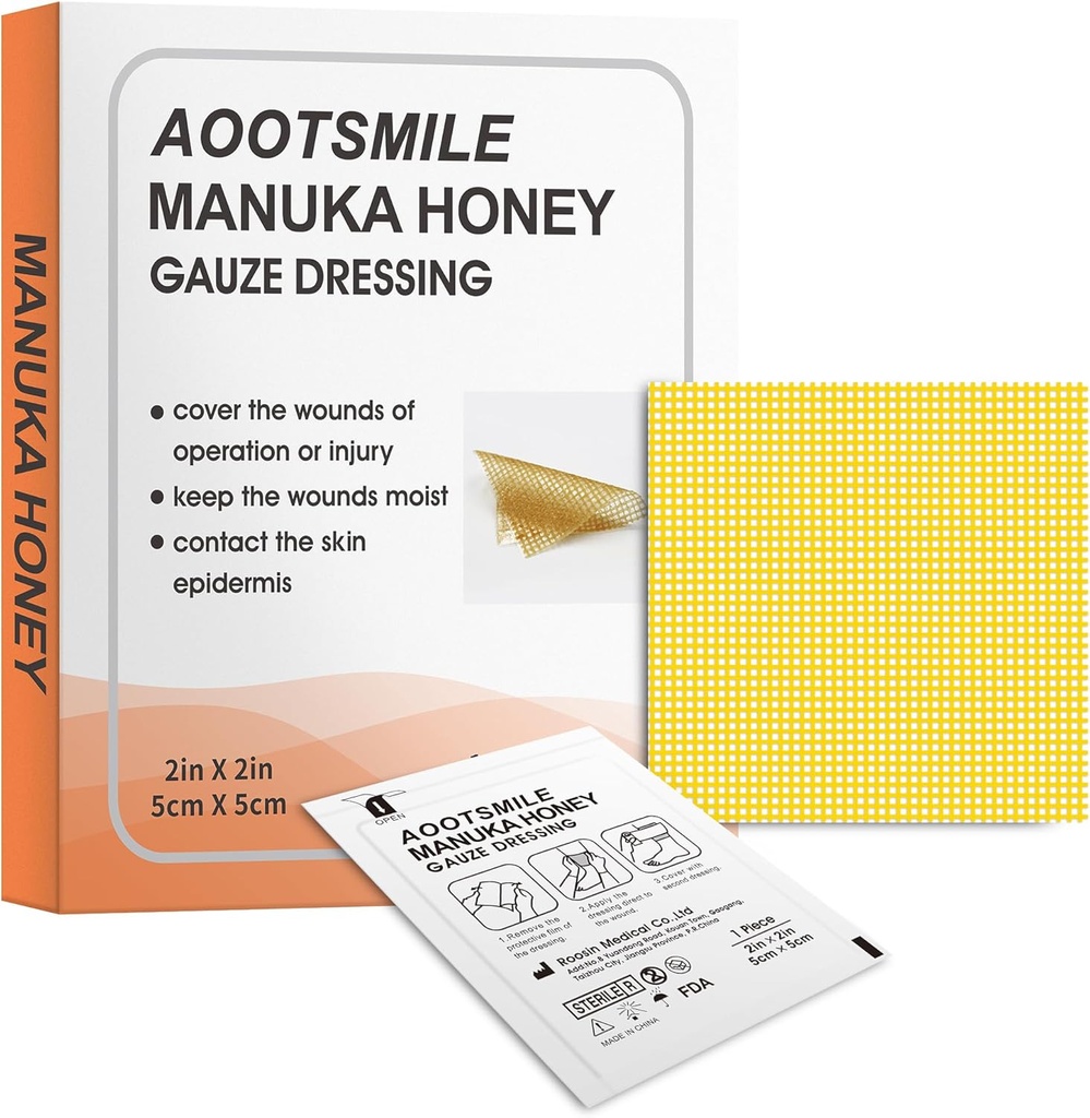 Manuka Honey Wound Care - Honey Wound Dressing 2" x 2" Honey Medical Bandage Patch de îngrijire a rănilor pentru abraziuni minore, tăieturi, lacerații, Scald și Burns pentru vindecarea rănilor,10 buc