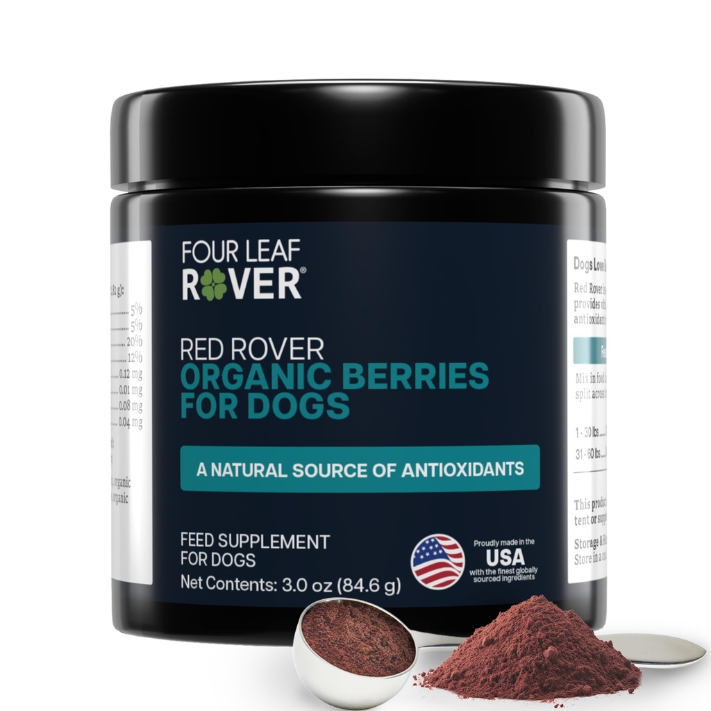 Four Leaf Rover Red Rover - Dog Urine Tract Supliment - cu vitamine din Berries organice și mere - Sursa buna de polifenoli și antioxidanți - 30 de serviri caine mare