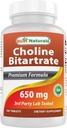 Cel mai bun naturals Choline Bitartrat 650 mg (Non-GMO) pentru funcția cerebrală cognitivă sănătoasă 180 comprimate