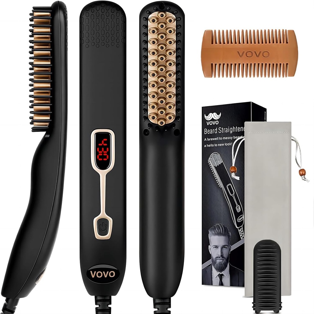 VOVO Beard Straightener Comb Upgrade Professional 2 in 1 Barbatii's Barbă îndreptată Încălzirea parului Perie portabil anti-Burn 6 Temperatura reglabilă cu LED-uri Display pentru acasă și călătorie