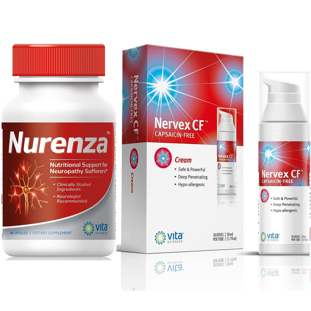 Vita Sciences 40x Neuropatie Relief Power Pack: Nurenza 40x Putere Supliment & Nervex CF Capsaicin- Free Cream