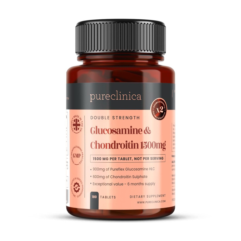pureclinica Concentraţie mare 1500 mg Glucosamină HCL & Chondroitin x 180 comprimate
