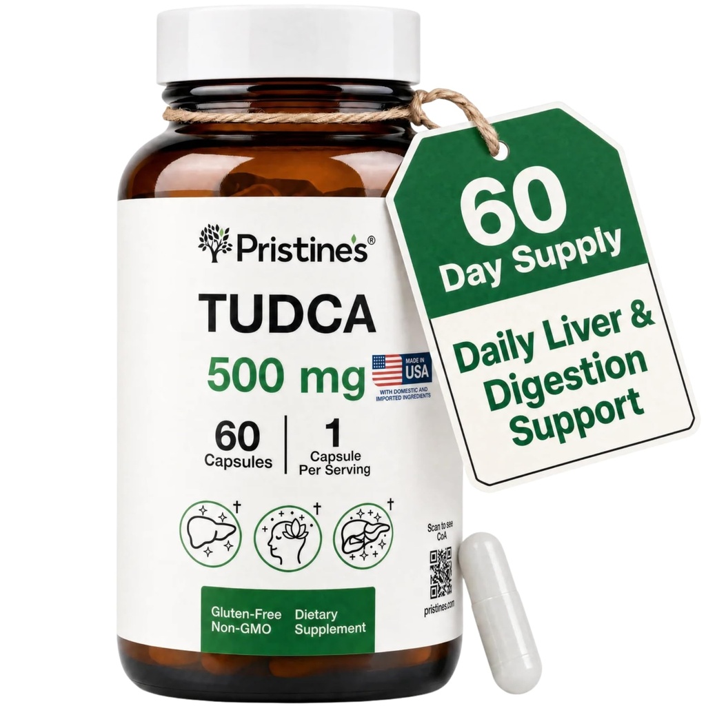 Tudca 500MG de la PRISTINE suport hepatic & purificat Sare Bile Supliment capsule - 60 zile de aprovizionare - vezica biliara Organ hepatica & Digestion Detoxifiere si Curatati Suplimentul suport - Gluten gratuit OMG