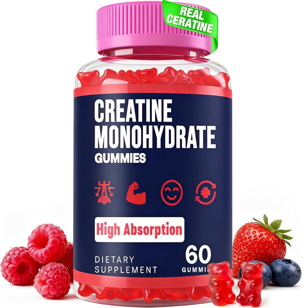 Creatina Monohidrat Gume pentru femei si barbati, Taurina & B6, Creatina masticabila Gume de antrenament pre pentru putere maxima si crestere musculara, energie, rezistenta, Creatura pentru barbati si femei - 1 sticla