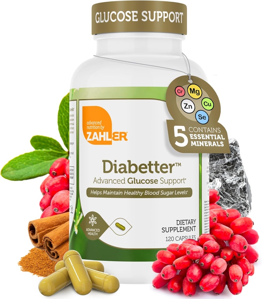 Zahler Diabetter, Advanced Glucoza Supplement with Scorțișoară, Certified Kosher, 180 Capsule