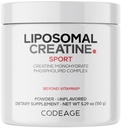 Codeage Liposomal Creatine Powder Supliment, Creatină pură Monohidrat 5000mg, Pre Workout & Post Antrenamente - Creatură nearomată, Micronized Creatine Powder - Creatinina pentru Sport - 30 Serviri