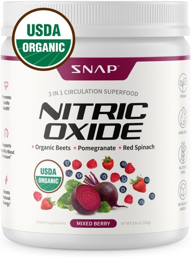 Snap Suplimente USDA Organic Sfeclă Root Pulbere, 3-in-1 Suplimentul de oxid de azot, Suport sănătos tensiune arterială și circulatia sângelui, 250g (amestecat Berry)