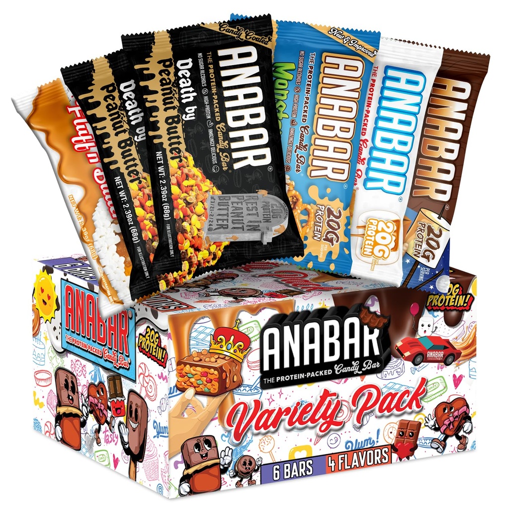 Anabar Proteine Bar, The Sampler Pack, Proteine-Packed Candy Bar, World's Best Tasting Proteine Bar, No Sugar Alcools, High Proteine, Amazingly Delicious, 20 Grams de proteine (6 Baruri, Original Variety)