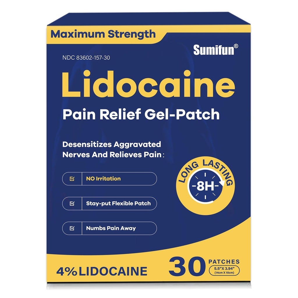Sumifun 4% Lidocaină Dureri Relief Patch-uri 30 Număr de concentraţie maximă Numbing Gel Patch pentru spate genunchi gât dureri articulare dureri musculare Dureri topice Analgezice FSA sau HSA eligibile