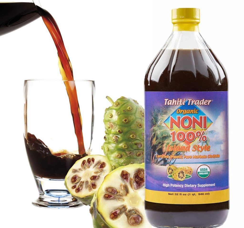 Tahiti Trader Island Style High Potence Noni Juice - Suc de fructe Noni Pur Fermentat la Otegar - Ecologic Antioxidant Superalimentare Suport Energie & Body Health - (32oz, 1 Pack)