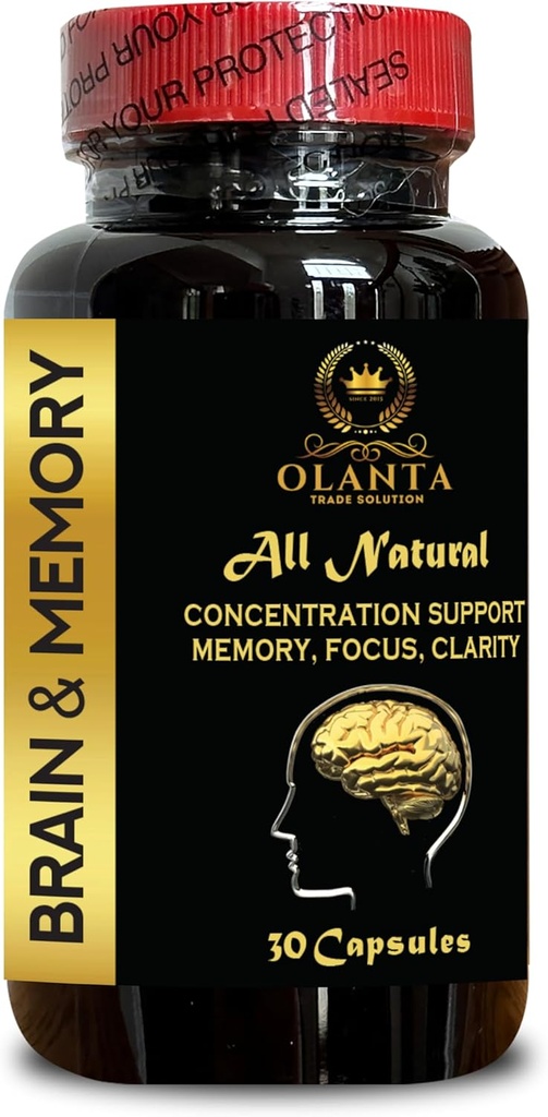Brain Memory Support - Functie cognitiva, Brain Booster Supliment pentru Focus, Memorie, Claritate, Energie, Concentrare pentru Claritate Mentala, Îmbunătățire cognitivă - 1 flacon 30 Capsule
