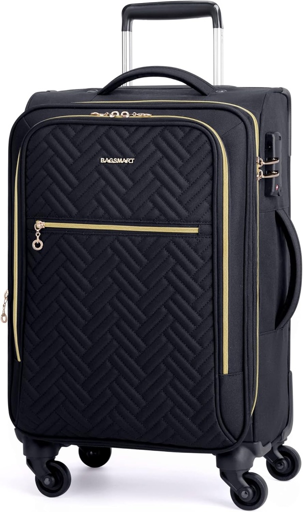 BAGSMART Carry On Bagage 20 Inch,Softside Expandable Suitcase with Spinner Wheels, Bagage 22x14x9 Airline Aprobat Rolling Lightweight Suitcases for Women Men, Compact Carry-On (Black)