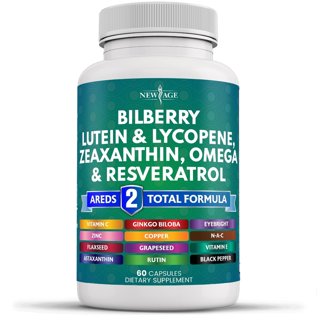 NOU AGE EYE Health Vitamine cu Bilberry Lutein & Zeaxanthin Licopen Resveratrol de struguri Astaxanthin - ochi Vitamina - 60 Conte